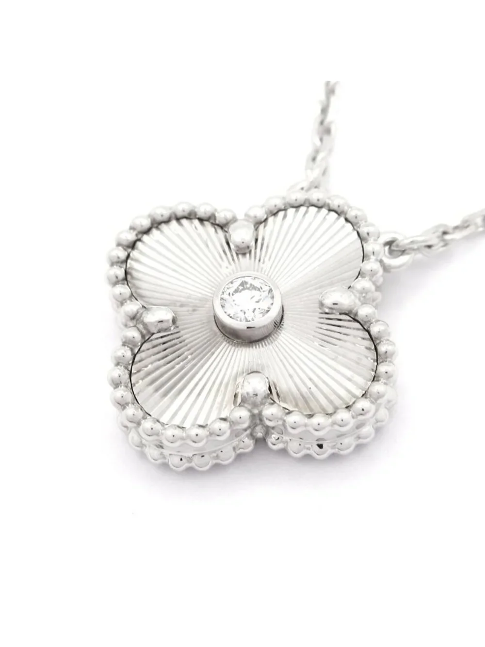 Van Cleef & Arpels Necklace Vintage Alhambra 18k White Gold Diamond Holiday